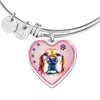 Basset Hound Dog Art Print Heart Pendant Bangle-Free Shipping