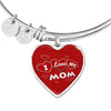 'I Love MY MOM' Red Print Heart Pendant Luxury Bangle