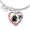 Cute Pug Dog Print Heart Pendant Bangle-Free Shipping