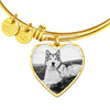 Alaskan Malamute Print Heart Pendant Luxury Bangle -Free Shipping