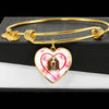 Basset Hound Print Heart Pendant Silver Bangle -Free Shipping