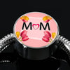 "MOM" Print Circle Charm Steel Bracelet
