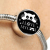 " I Love My Cat" Black Print Circle Charm Steel Bracelet