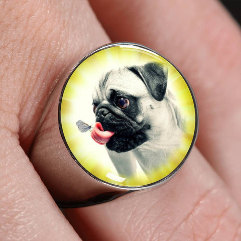 Cute Pug Dog Print Signet Ring-Free Shipping