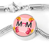 "MOM" Print Circle Charm Steel Bracelet