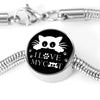 " I Love My Cat" Black Print Circle Charm Steel Bracelet