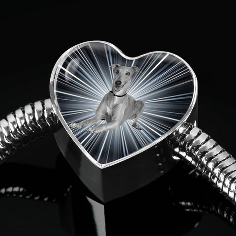 Italian Greyhound Dog Print Heart Charm Steel Bracelet-Free Shipping