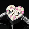 Siamese Cat Print Heart Charm Steel Bracelet-Free Shipping