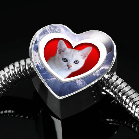 Burmilla Cat Print Heart Charm Steel Bracelet-Free Shipping