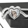 Charming Cat Art Print Heart Charm Steel Bracelet-Free Shipping