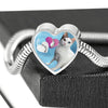 Japanese Bobtail Cat Print Heart Charm Steel Bracelet-Free Shipping