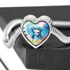Cat Watercolor Art Print Heart Charm Steel Bracelet-Free Shipping