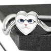 Cute Cat With Glasses Print Heart Charm Steel Bracelet-Free Shipping