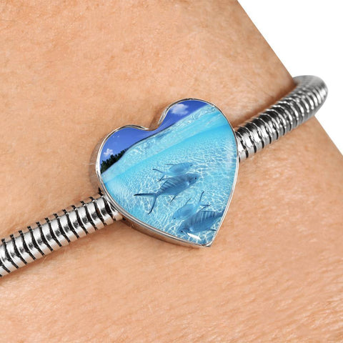 Fish Print Heart Charm Steel Bracelet-Free Shipping
