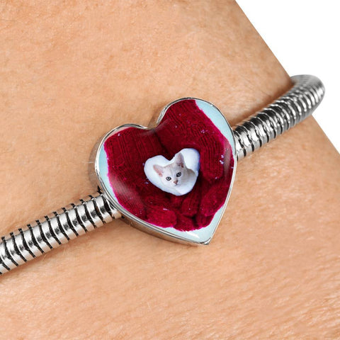 Cute Burmilla Cat Print Heart Charm Steel Bracelet-Free Shipping