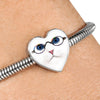 Cute Cat With Glasses Print Heart Charm Steel Bracelet-Free Shipping