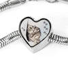 Charming Cat Art Print Heart Charm Steel Bracelet-Free Shipping