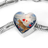 California Spangled Cat Print Heart Charm Steel Bracelet-Free Shipping