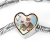 Savannah Cat Print Heart Charm Steel Bracelet-Free Shipping