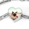 Cute Balinese Cat Print Heart Charm Steel Bracelet-Free Shipping