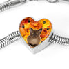 Burmese Cat Print Heart Charm Steel Bracelet-Free Shipping