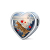 California Spangled Cat Print Heart Charm Steel Bracelet-Free Shipping
