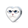 Cute Cat With Glasses Print Heart Charm Steel Bracelet-Free Shipping