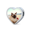 Cute Balinese Cat Print Heart Charm Steel Bracelet-Free Shipping