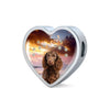 American Water Spaniel Print Heart Charm Steel Bracelet-Free Shipping