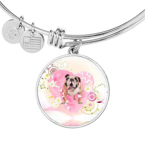 Bulldog Print Circle Charm Bangle-Free Shipping