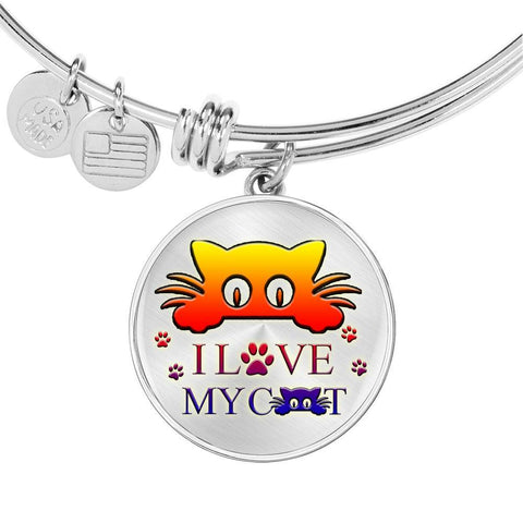 " I Love My Cat" Print Circle Pendant Luxury Bangle