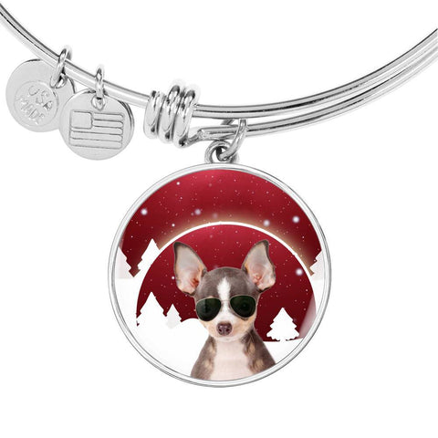 Chihuahua Print Circle Charm Bangle-Free Shipping