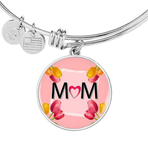 "MOM" Print Circle Pendant Luxury Bangle