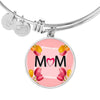 "MOM" Print Circle Pendant Luxury Bangle