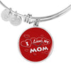 'I Love MY MOM' Red Print Circle Pendant Luxury Bangle