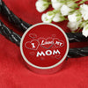 'I Love MY MOM' Red Print Circle Charm Leather Bracelet