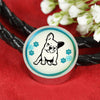 Cute French Bulldog Print Circle Charm Leather Woven Bracelet-Free Shipping