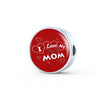'I Love MY MOM' Red Print Circle Charm Leather Bracelet