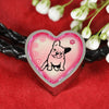 Cute French Bulldog Print Heart Charm Leather Woven Bracelet-Free Shipping