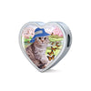 Scottish Fold Cat Print Heart Charm Leather Bracelet-Free Shipping