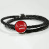 'I Love MY MOM' Red Print Circle Charm Leather Bracelet