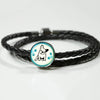 Cute French Bulldog Print Circle Charm Leather Woven Bracelet-Free Shipping