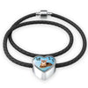 Toyger Cat Print Heart Charm Leather Woven Bracelet-Free Shipping