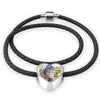 Scottish Fold Cat Print Heart Charm Leather Bracelet-Free Shipping