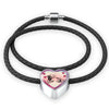 Golden Retriever Dog Print Heart Charm Leather Woven Bracelet-Free Shipping