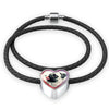 Cute Pug Dog Print Heart Charm Leather Woven Bracelet-Free Shipping