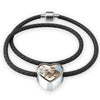 Savannah Cat Print Heart Charm Leather Woven Bracelet-Free Shipping