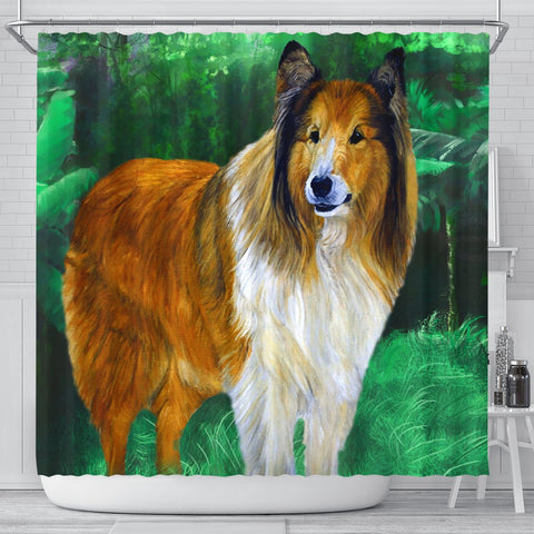Rough Collie Dog Watercolor Art Print Shower Curtains-Free Shipping