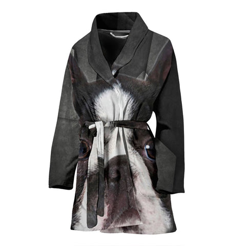 Boston Terrier Print Women's Bath Robe-Free Shipping