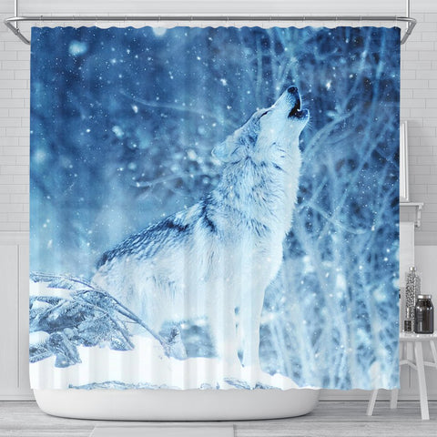 Snowy Wolf Print Shower Curtains-Free Shipping